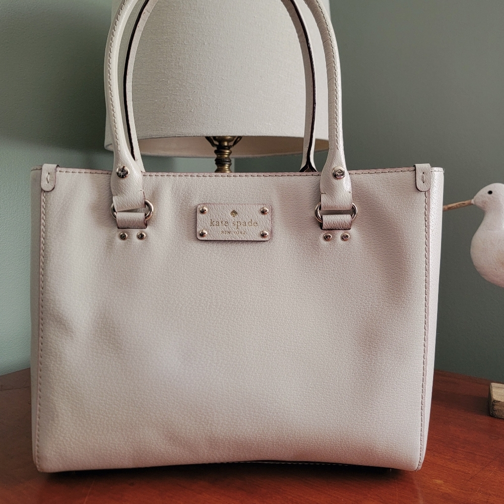 Kate Spade WKRU1428 Cream Pebbled Leather Large Satchel Tote Bag